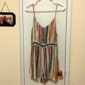 Multicoloured Stripes with Cream Base American Eagle Romper (w/ pockets!) (US M)